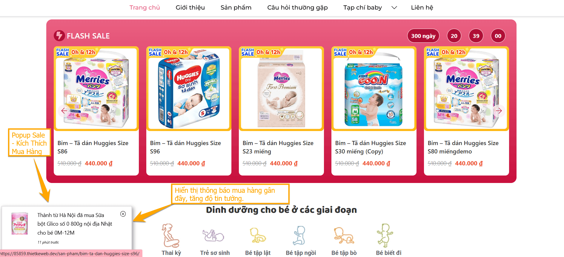 mẫu website bán bỉm sửa cho bé