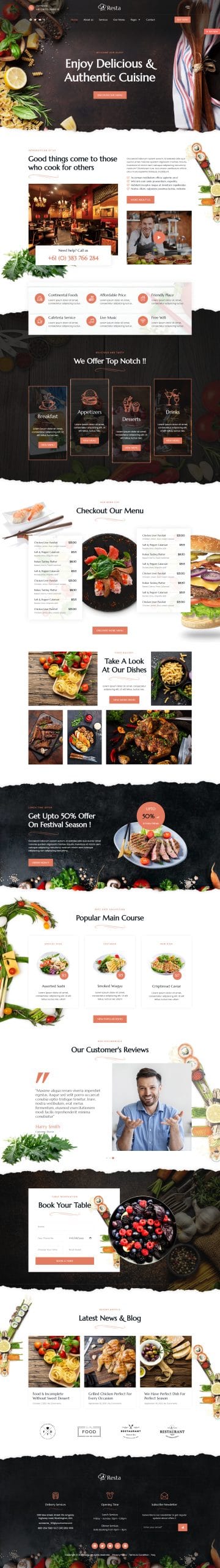 Mẫu Website Menu Nhà Hàng