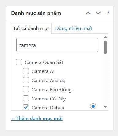 Tìm kiếm danh mục con