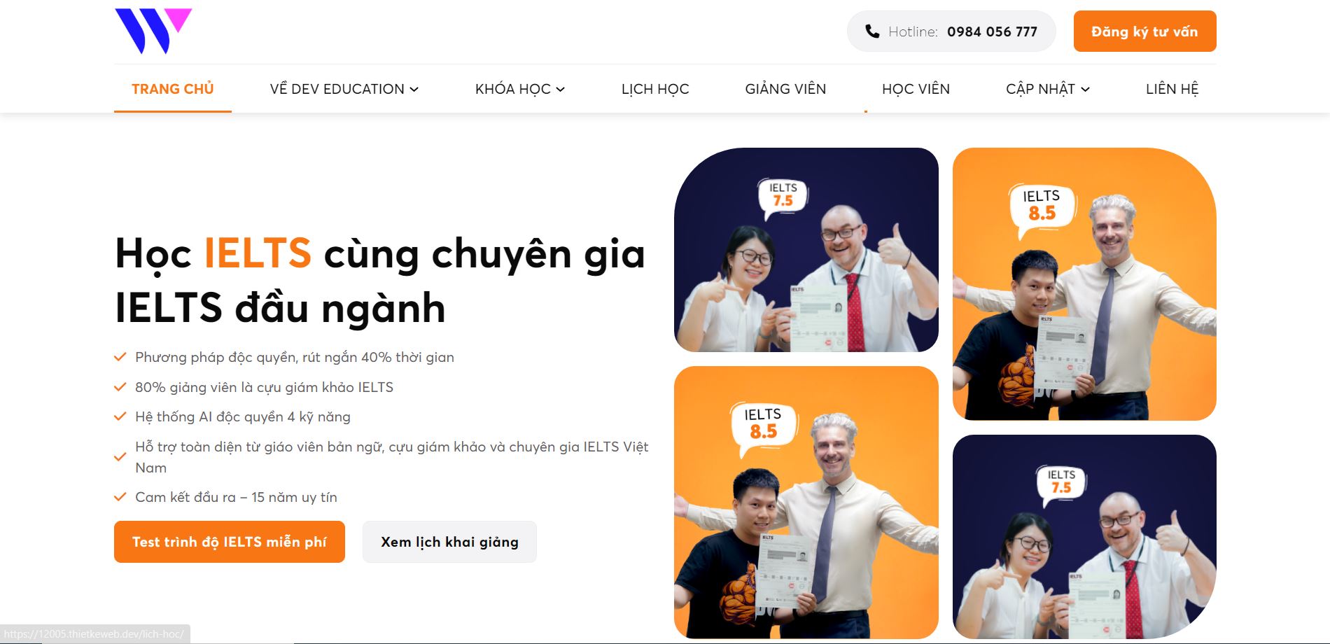 Mẫu website trung tâm tiếng Anh