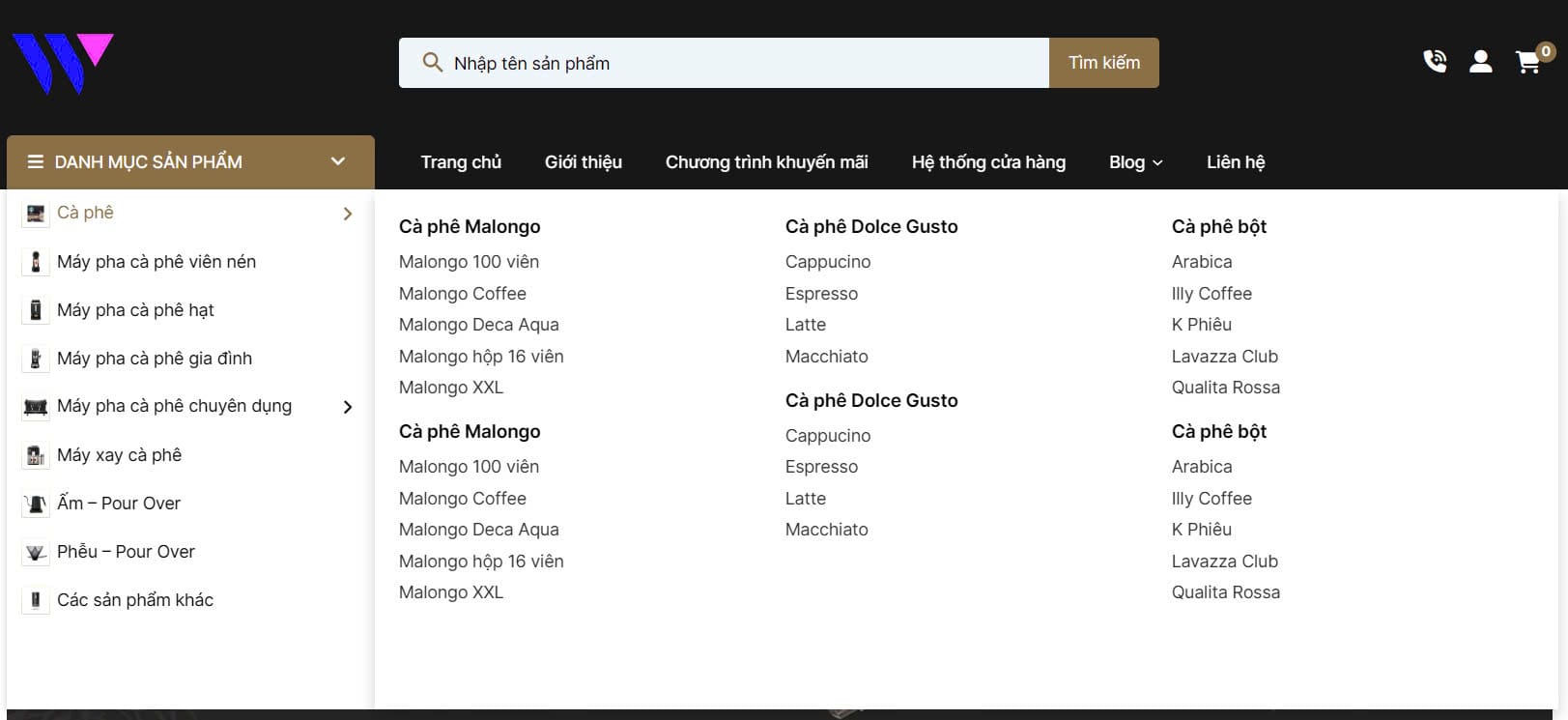 Mẫu Website bán máy pha cà phê