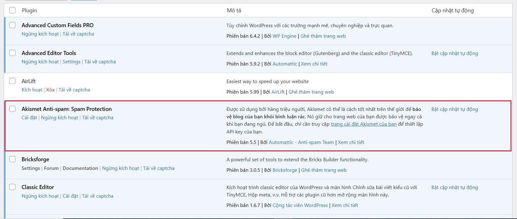 Ẩn plugin khỏi danh sách