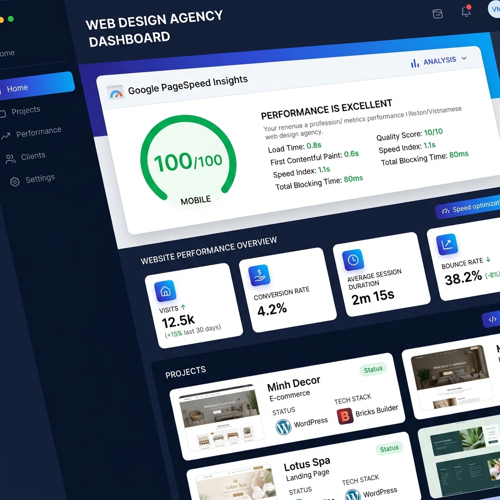 Bằng chứng điểm PageSpeed 100 website WordPress do Digitech Vietnam thiết kế