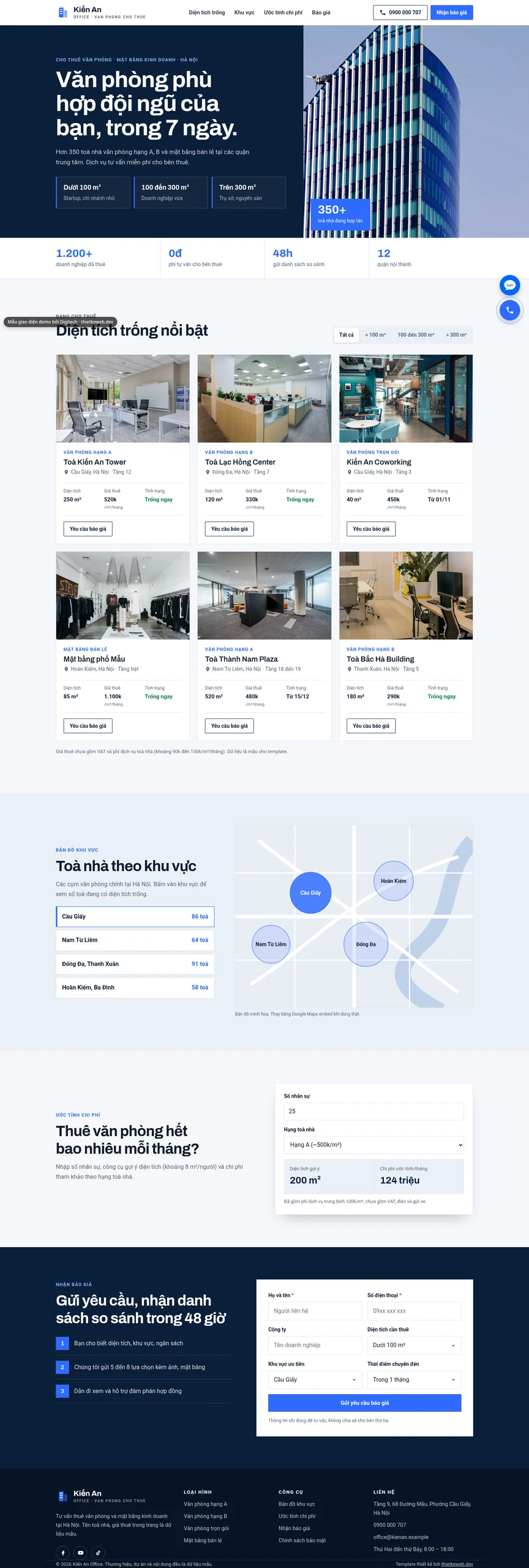Mẫu website cho thuê văn phòng Kiến An Office