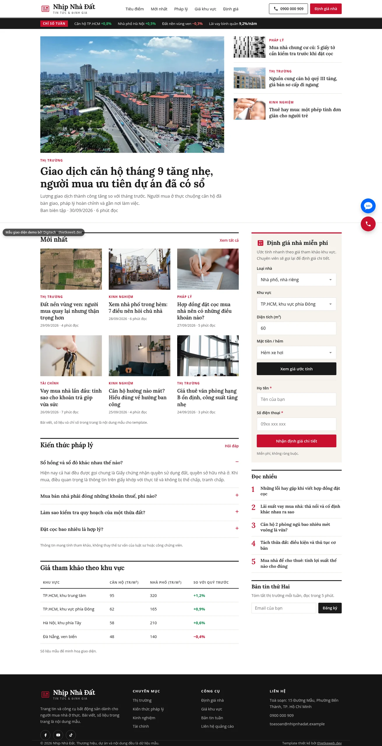Mẫu website tin tức bất động sản Nhịp Nhà Đất