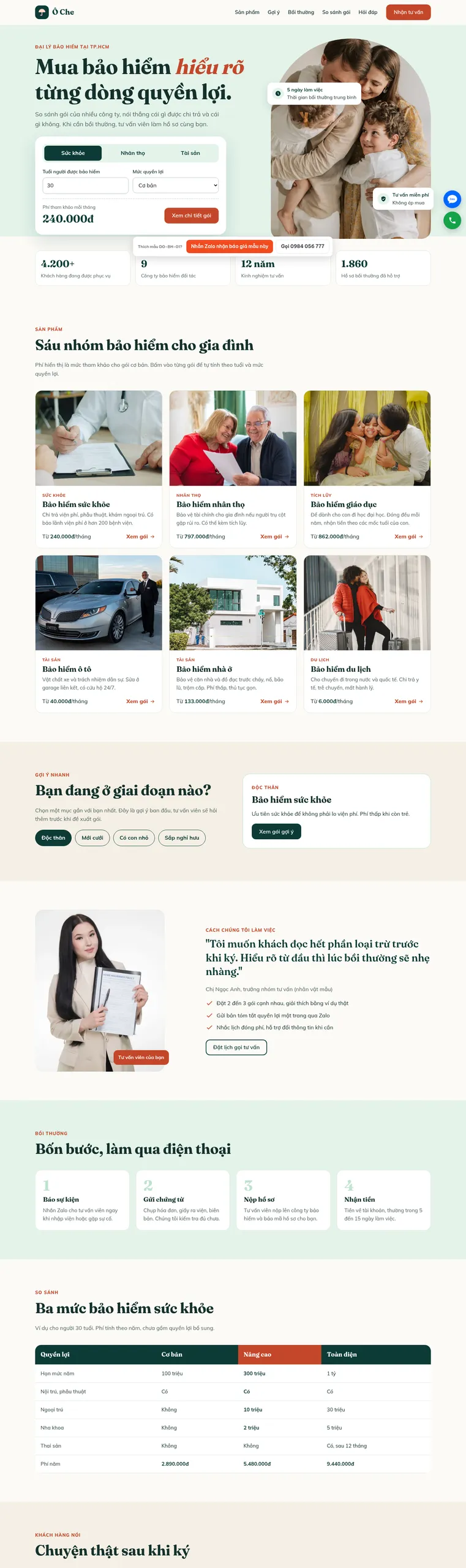 Mẫu website đại lý bảo hiểm Ô Che Bảo Hiểm