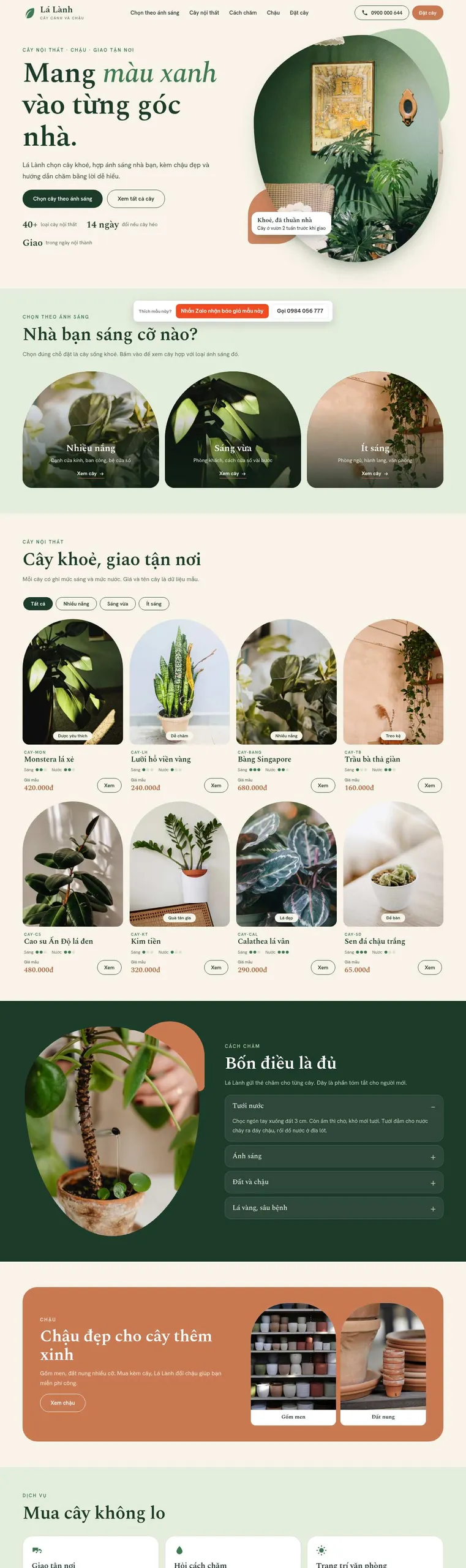 Mẫu website cây cảnh Lá Lành