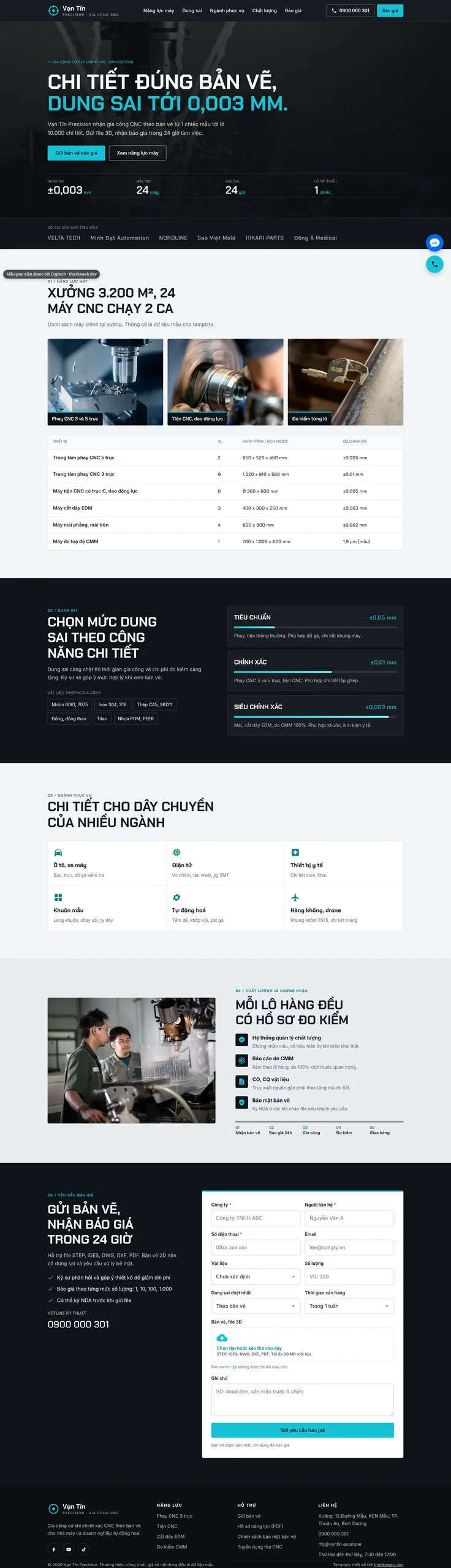 Mẫu website gia công cơ khí CNC Vạn Tín