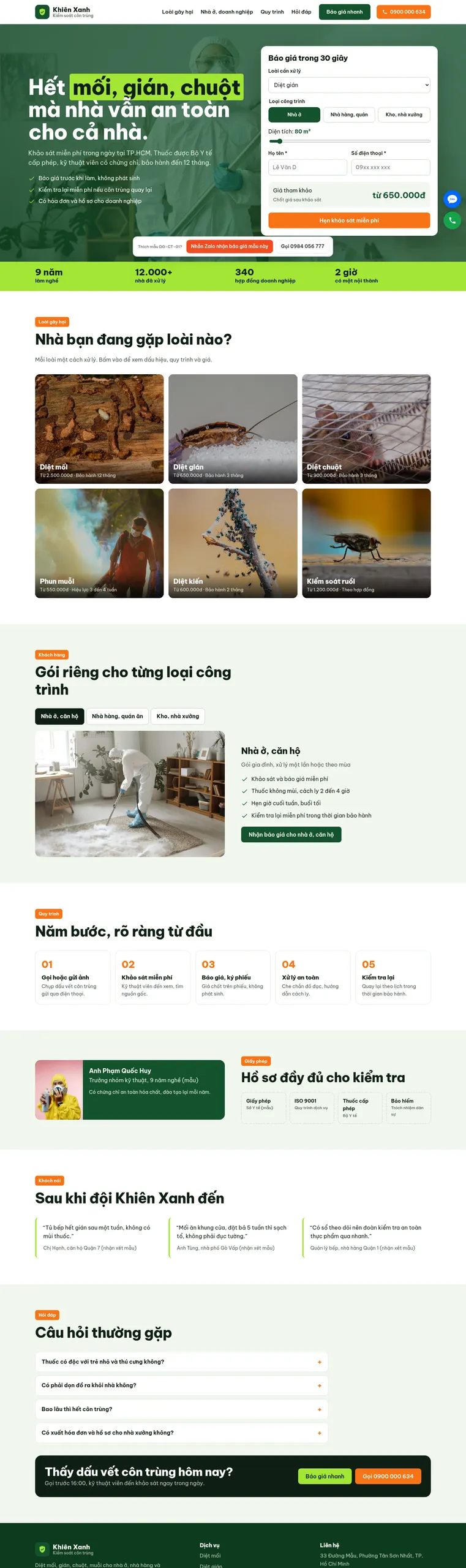 Mẫu website diệt côn trùng Khiên Xanh Pest