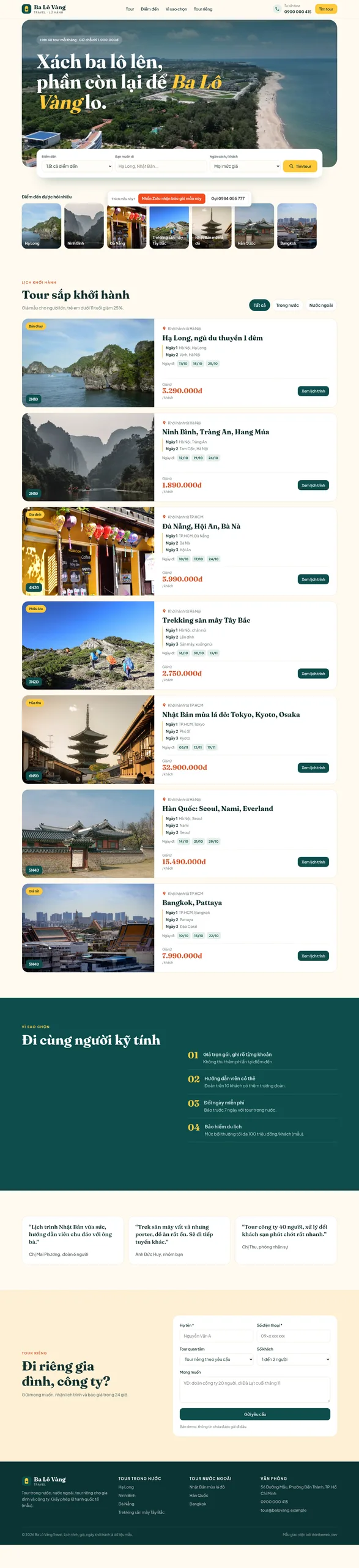 Mẫu website công ty du lịch Ba Lô Vàng Travel