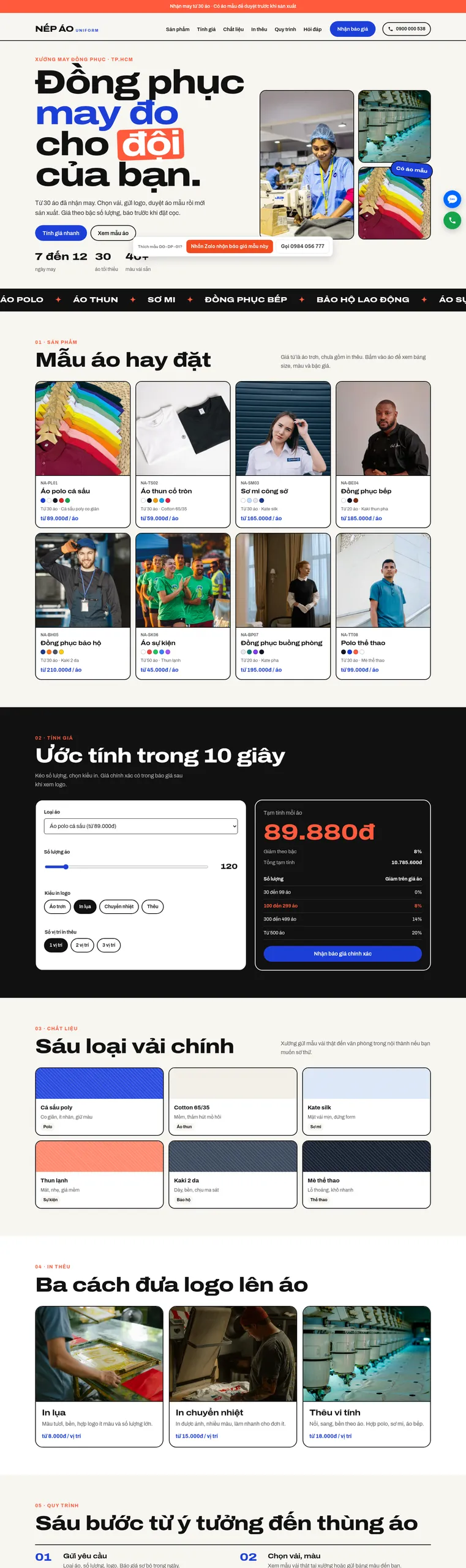 Mẫu website xưởng may đồng phục Nếp Áo Uniform