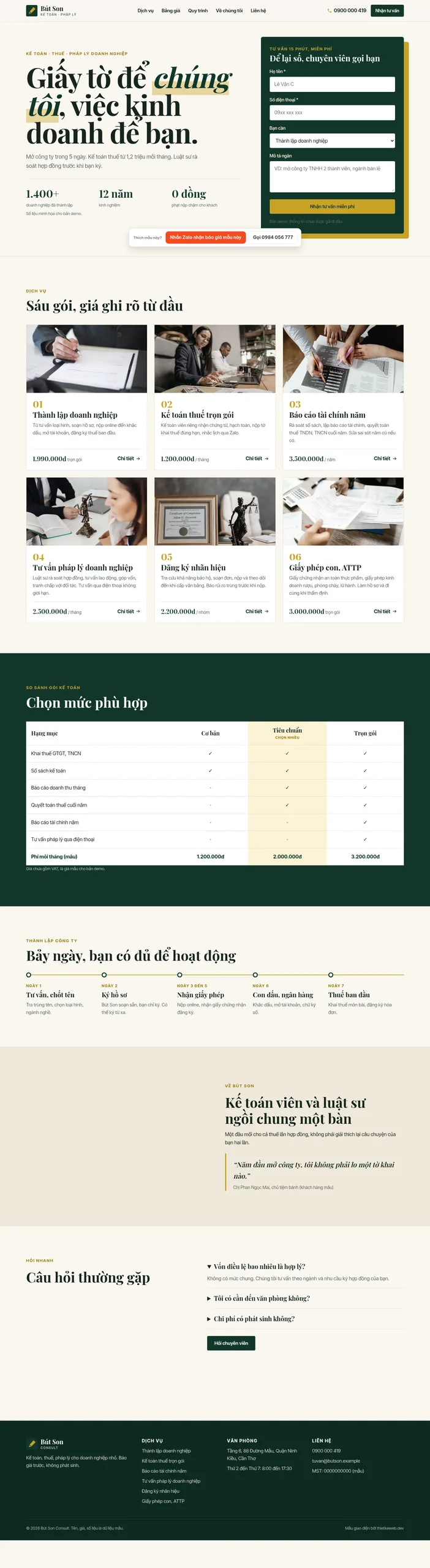Mẫu website dịch vụ kế toán Bút Son Consult