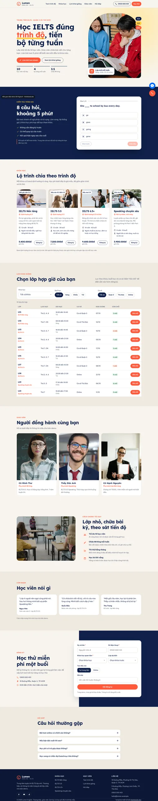 Mẫu website trung tâm IELTS Lumen English