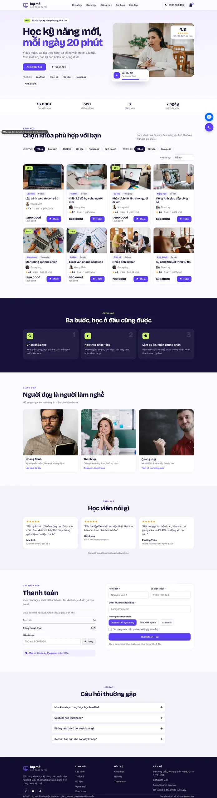 Mẫu website khóa học online Lớp Mở