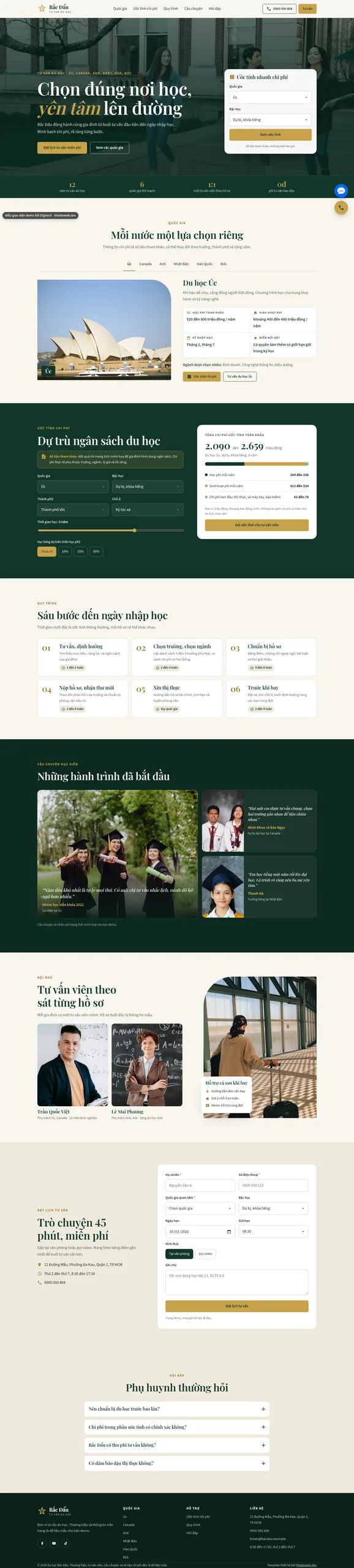 Mẫu website tư vấn du học Bắc Đẩu
