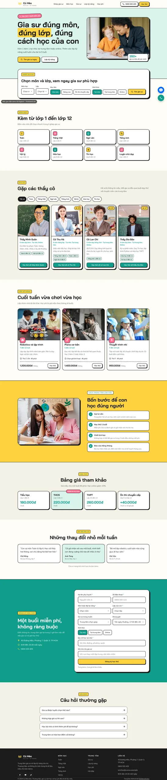 Mẫu website trung tâm gia sư Cú Mèo