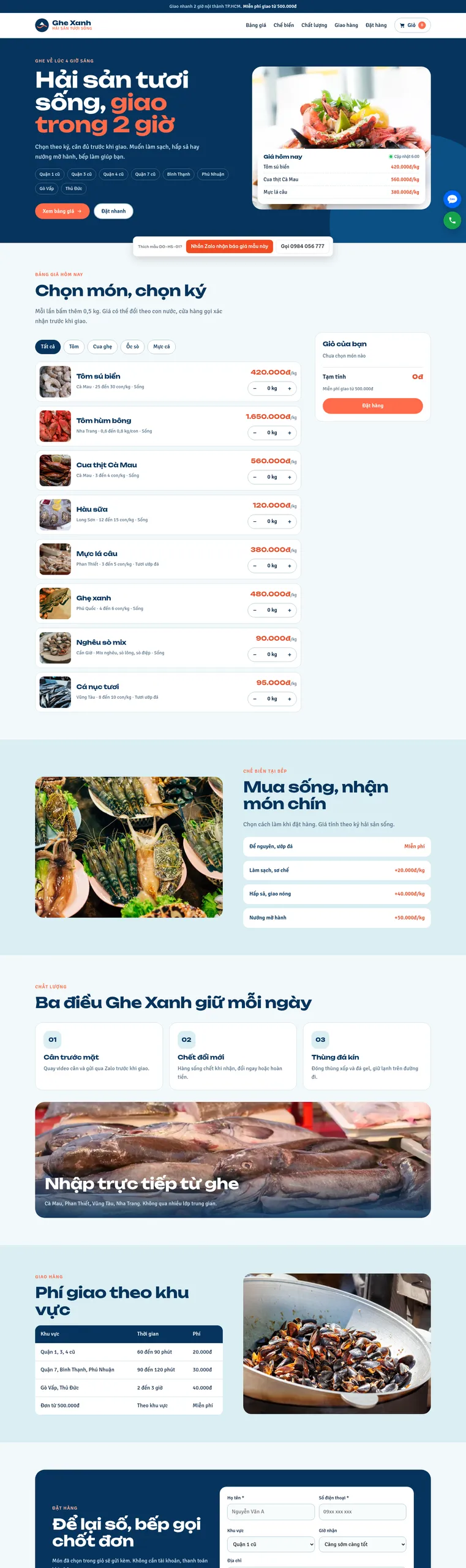 Mẫu website Mẫu website hải sản tươi sống Hải Sản Ghe Xanh