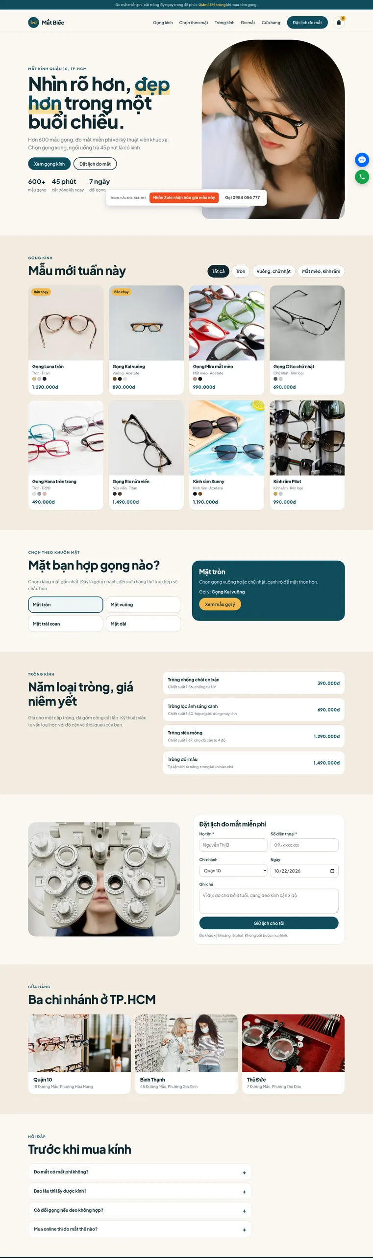 Mẫu website cửa hàng mắt kính Mắt Biếc Optic