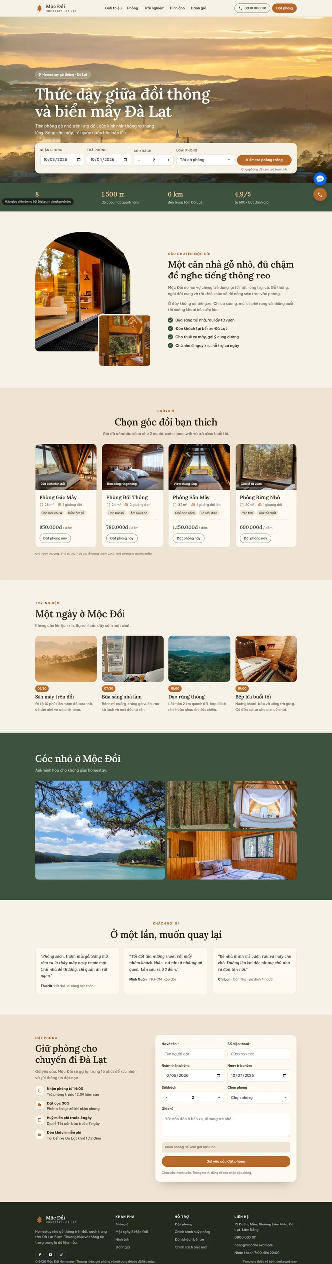 Mẫu website homestay Mộc Đồi