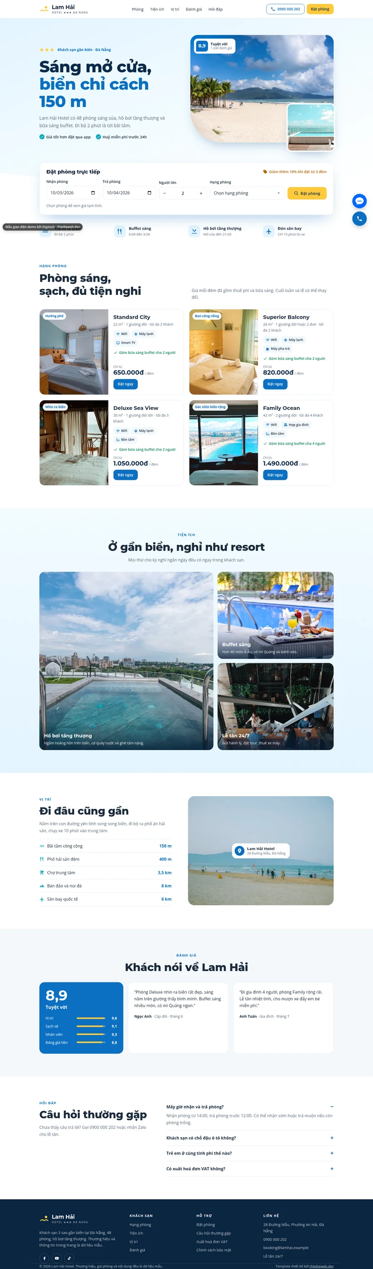 Mẫu website khách sạn Lam Hải