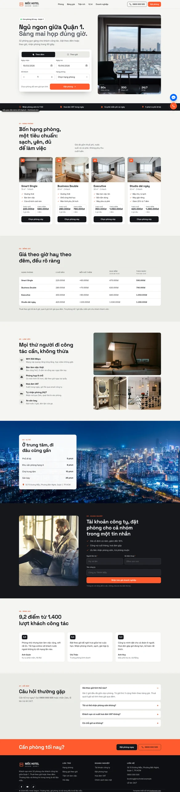 Mẫu website khách sạn mini Mốc Hotel