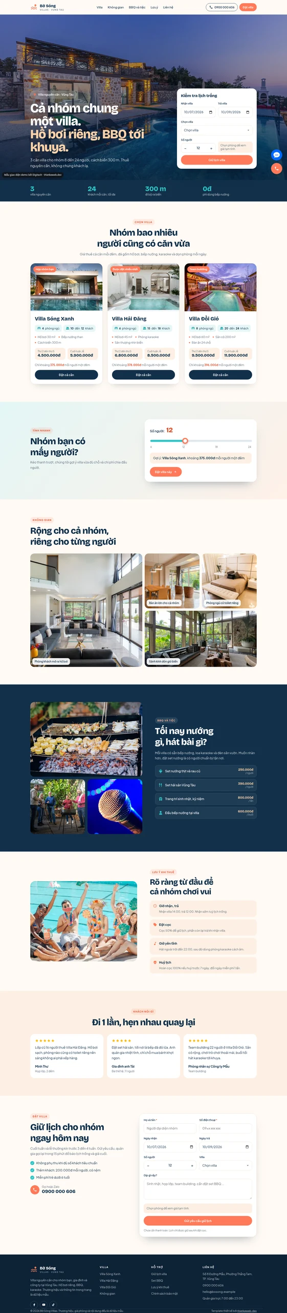 Mẫu website villa nguyên căn Bờ Sóng