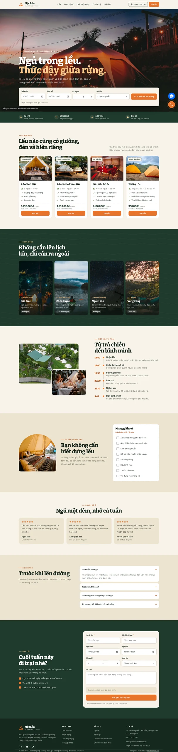 Mẫu website glamping Mộc Lều