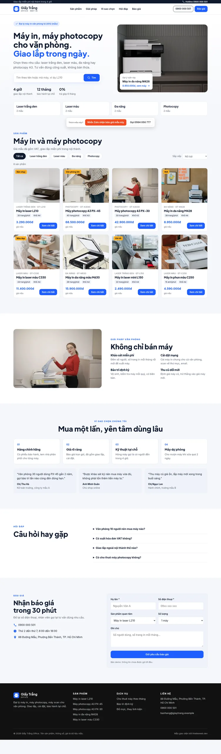 Mẫu website đại lý máy in photocopy Giấy Trắng Office