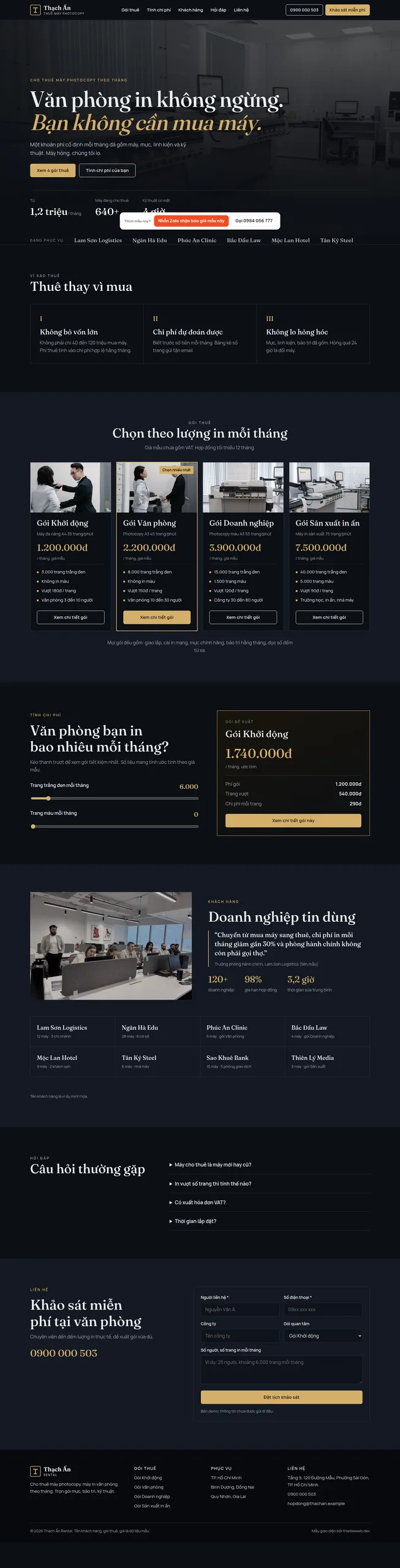 Mẫu website cho thuê máy photocopy Thạch Ấn Rental