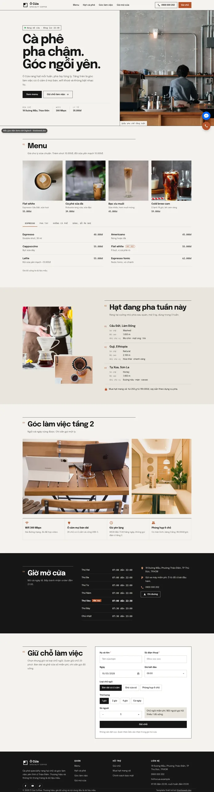 Mẫu website quán cafe Ô Cửa