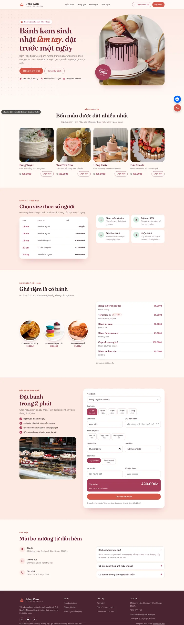 Mẫu website tiệm bánh Bông Kem