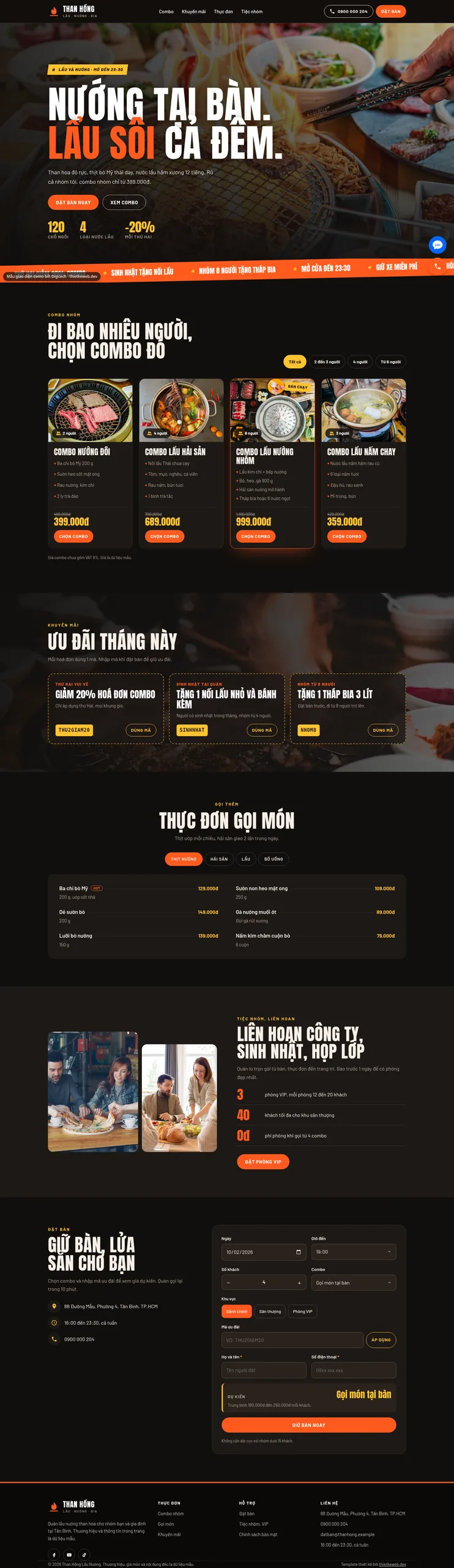 Mẫu website quán lẩu nướng Than Hồng