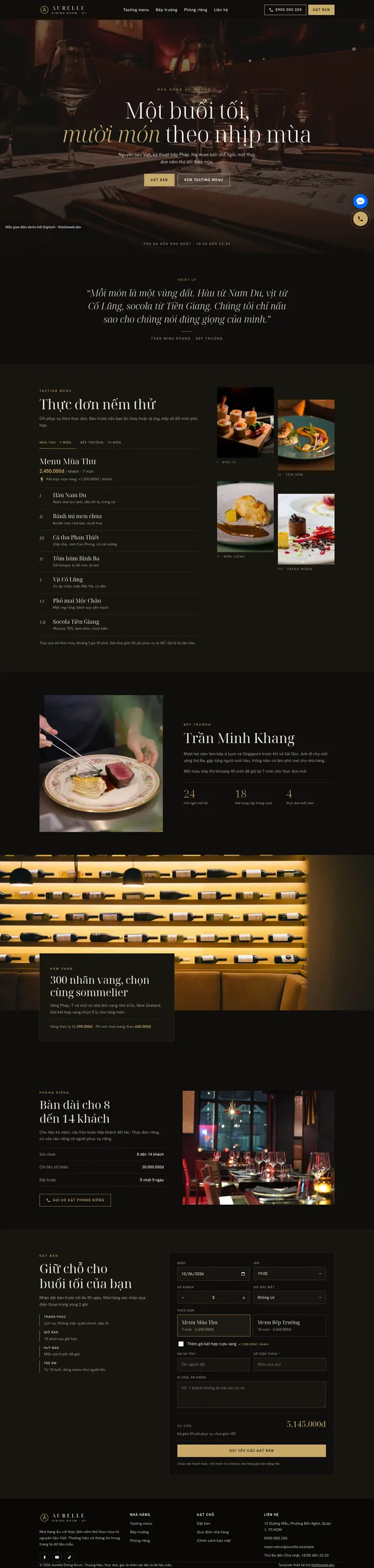 Mẫu website nhà hàng fine dining Aurelle