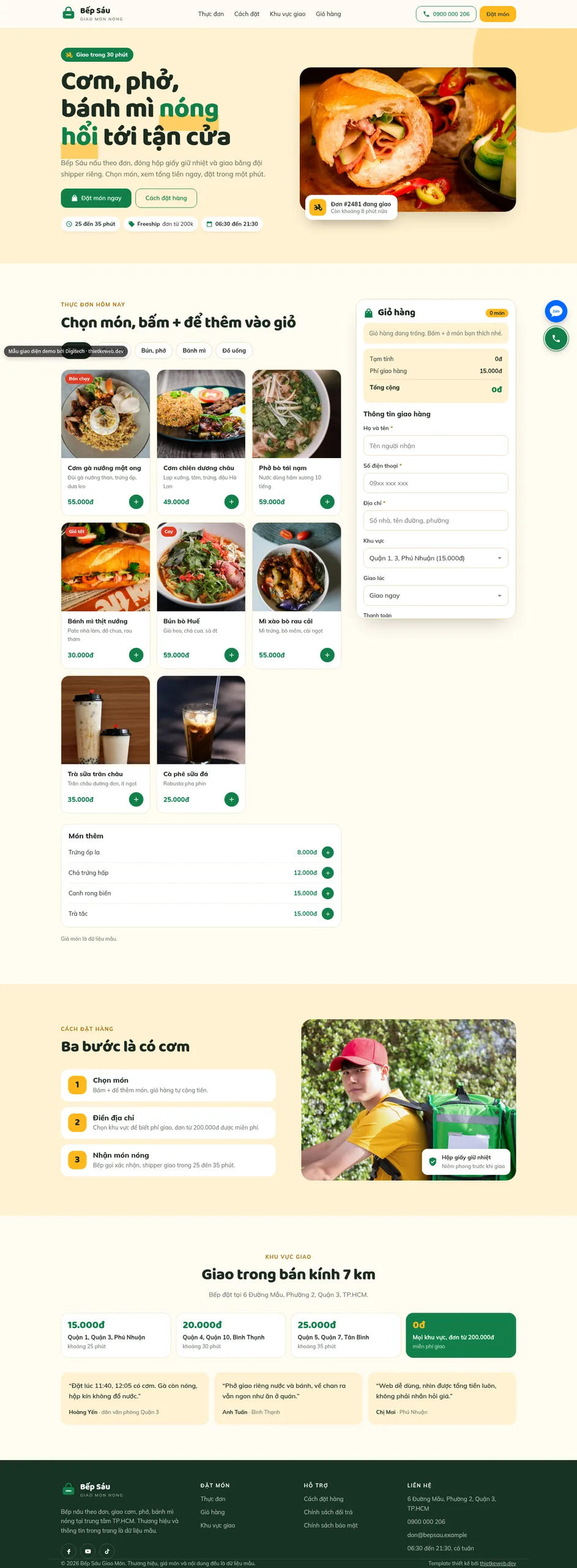Mẫu website đặt món giao tận nơi Bếp Sáu
