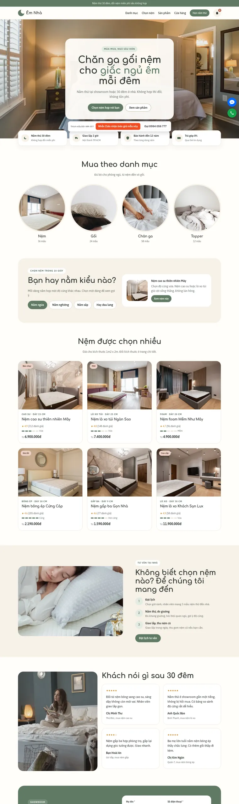 Mẫu website Mẫu website cửa hàng chăn ga gối nệm Chăn Ga Nệm Êm Nhà