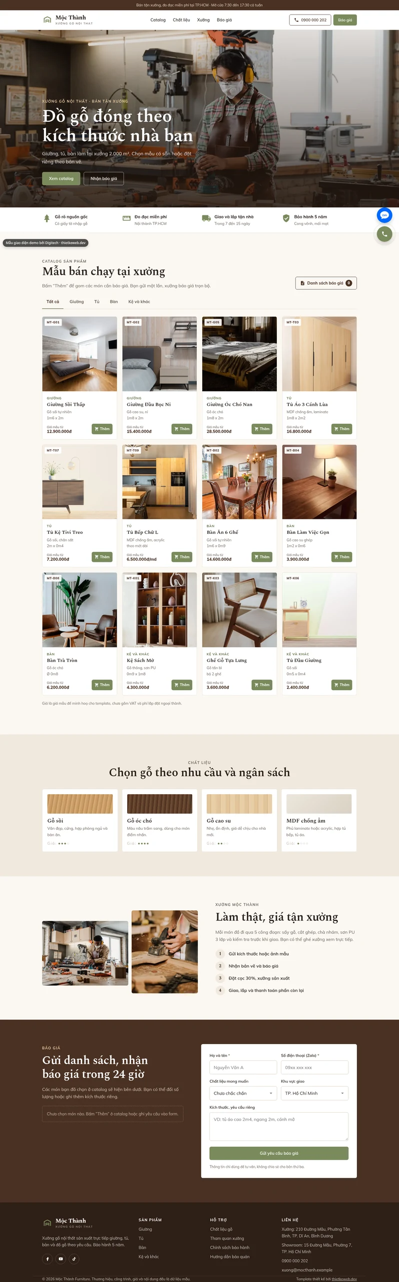 Mẫu website xưởng gỗ nội thất Mộc Thành
