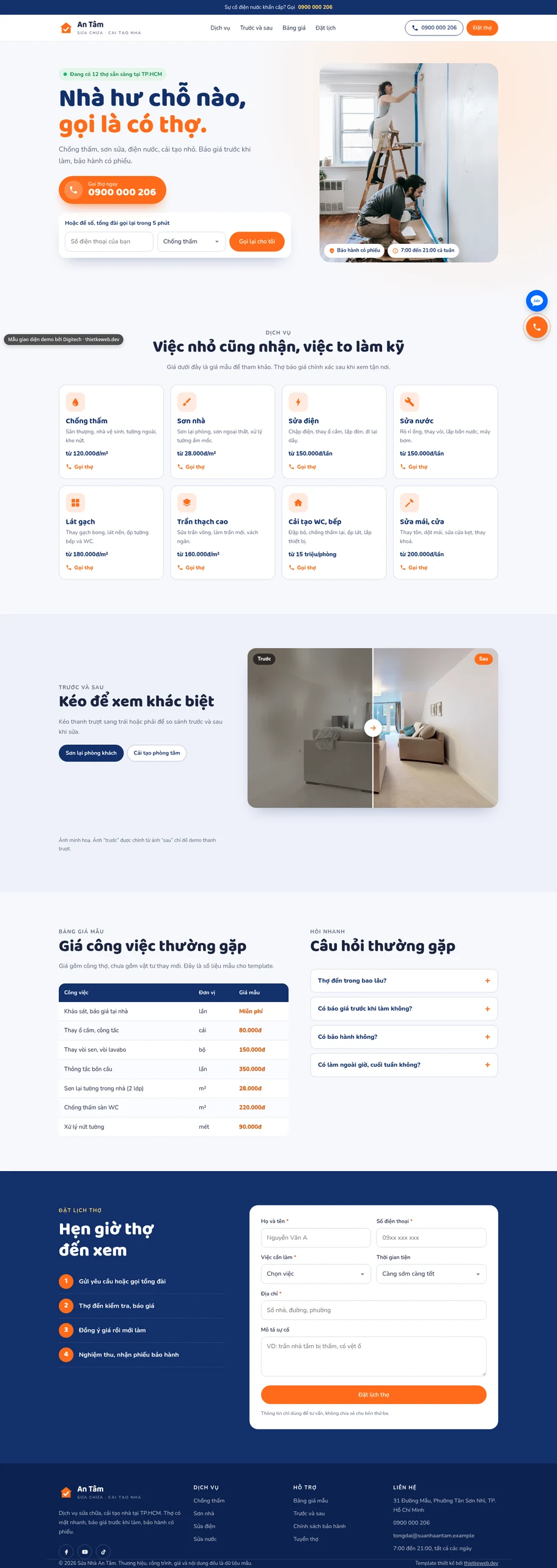 Mẫu website sửa nhà An Tâm
