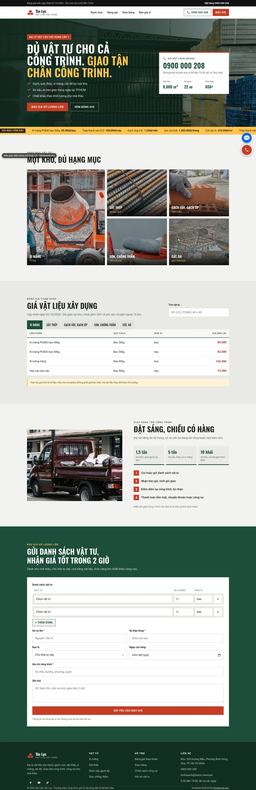 Mẫu website vật liệu xây dựng Tân Lực
