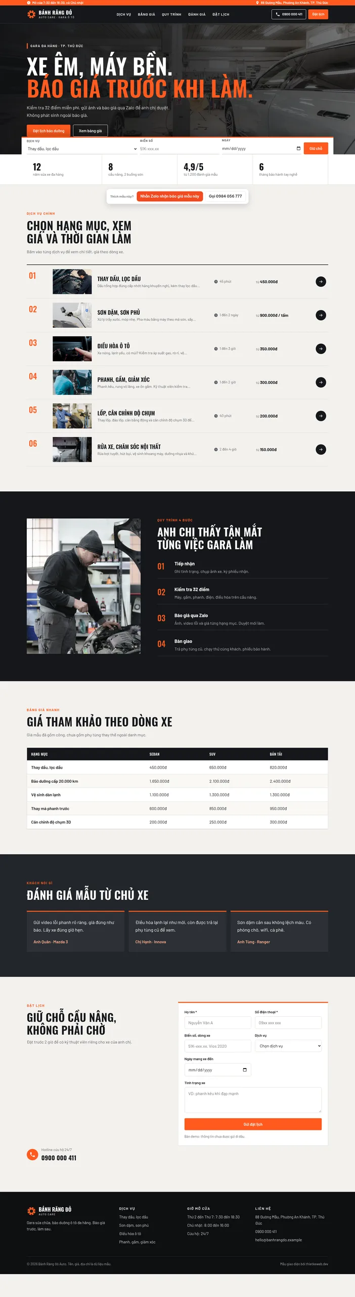 Mẫu website gara ô tô Bánh Răng Đỏ Auto