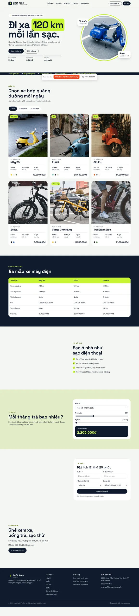 Mẫu website showroom xe điện Lướt Xanh EV