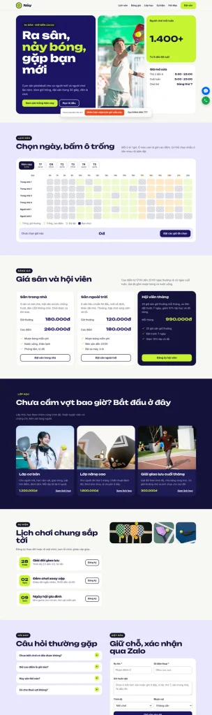 Mẫu website Mẫu website sân pickleball Nảy Pickleball Club