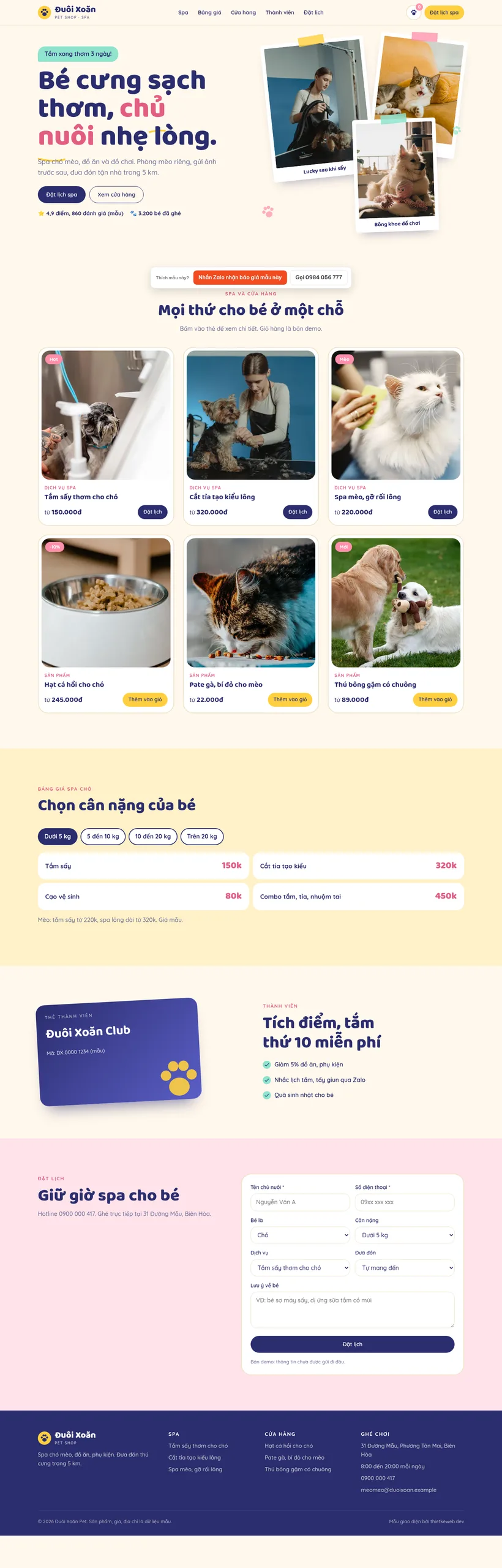 Mẫu website pet shop spa thú cưng Đuôi Xoăn Pet