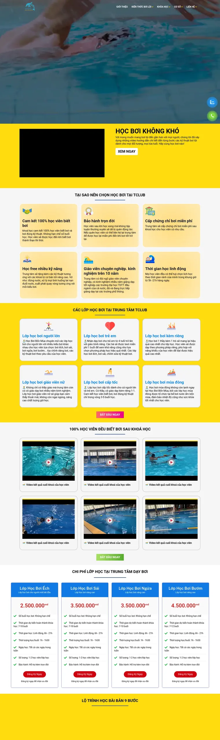 Web Trung tâm dạy bơi Tclub