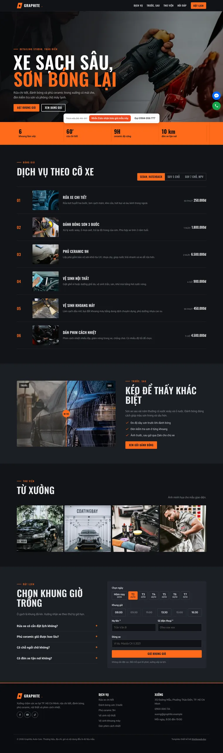 Mẫu website chăm sóc xe ô tô Graphite Auto Care