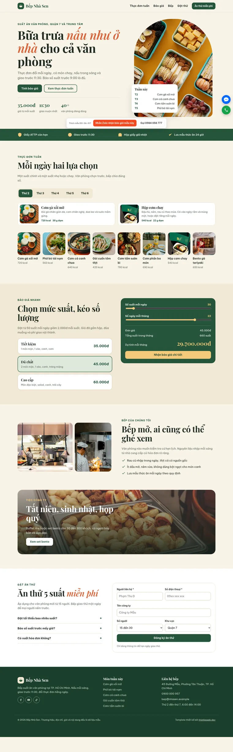 Mẫu website Mẫu website suất ăn văn phòng Bếp Nhà Sen