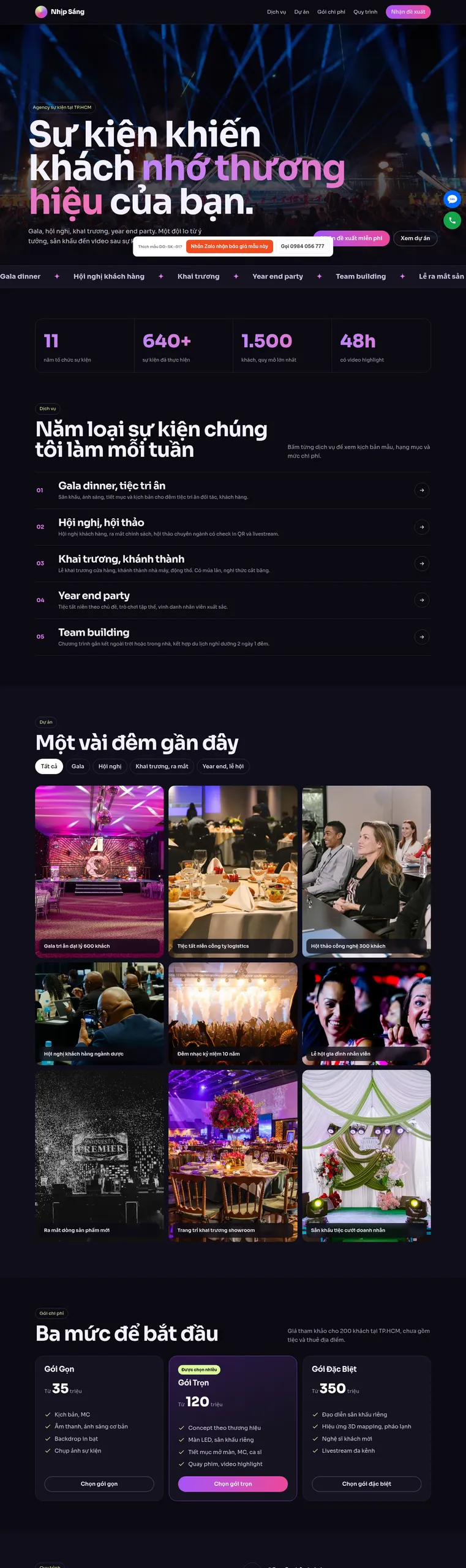 Mẫu website tổ chức sự kiện Nhịp Sáng Event