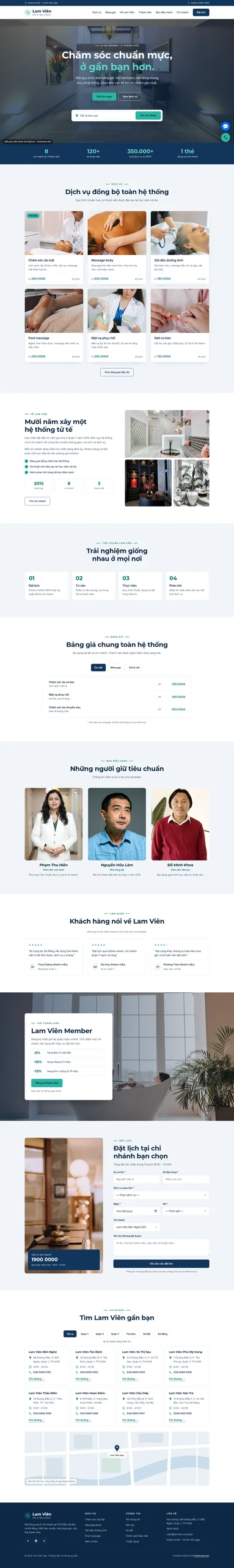 Mẫu website chuỗi spa Lam Viên