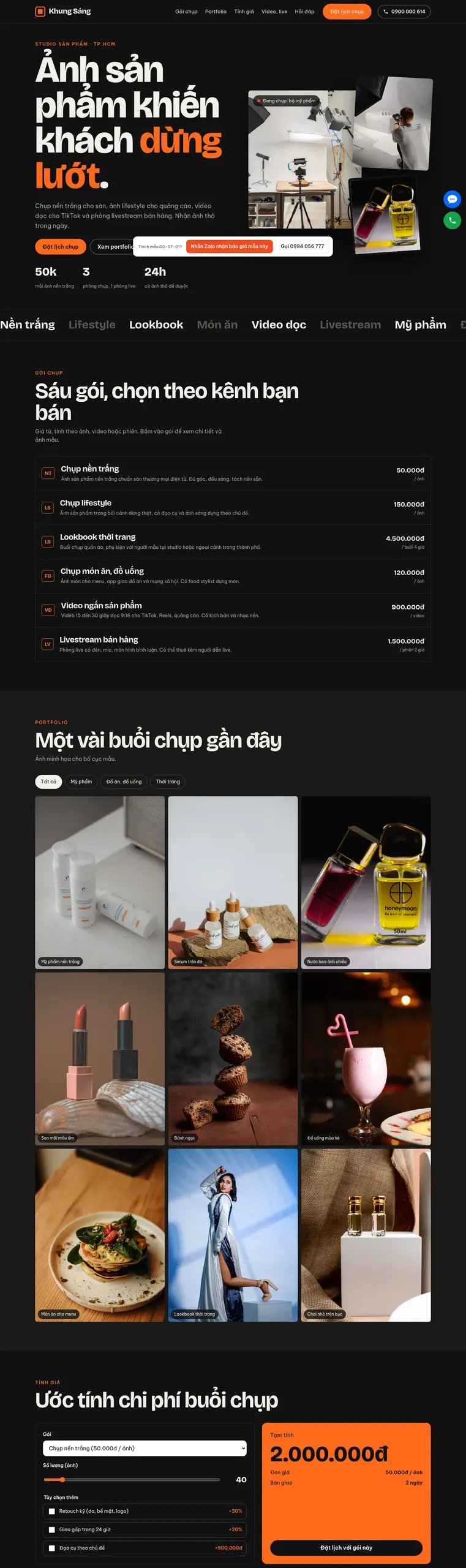 Mẫu website studio chụp ảnh sản phẩm Khung Sáng Studio