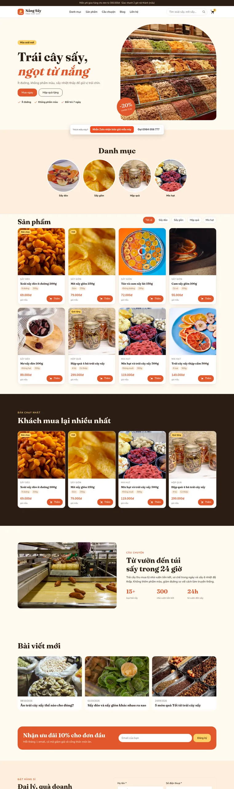 Mẫu website trái cây sấy Nắng Sấy