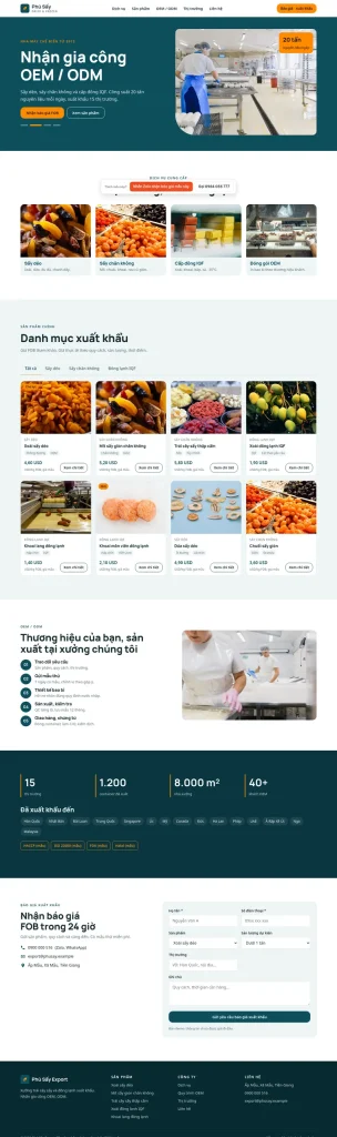 Mẫu website Mẫu website xưởng trái cây sấy xuất khẩu Phú Sấy Export